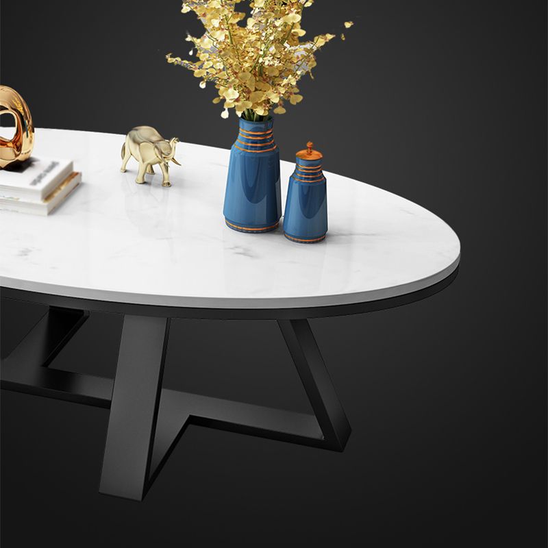 Modern Slate Cross Legs Coffee Table Oval Cocktail Table in Grey/White