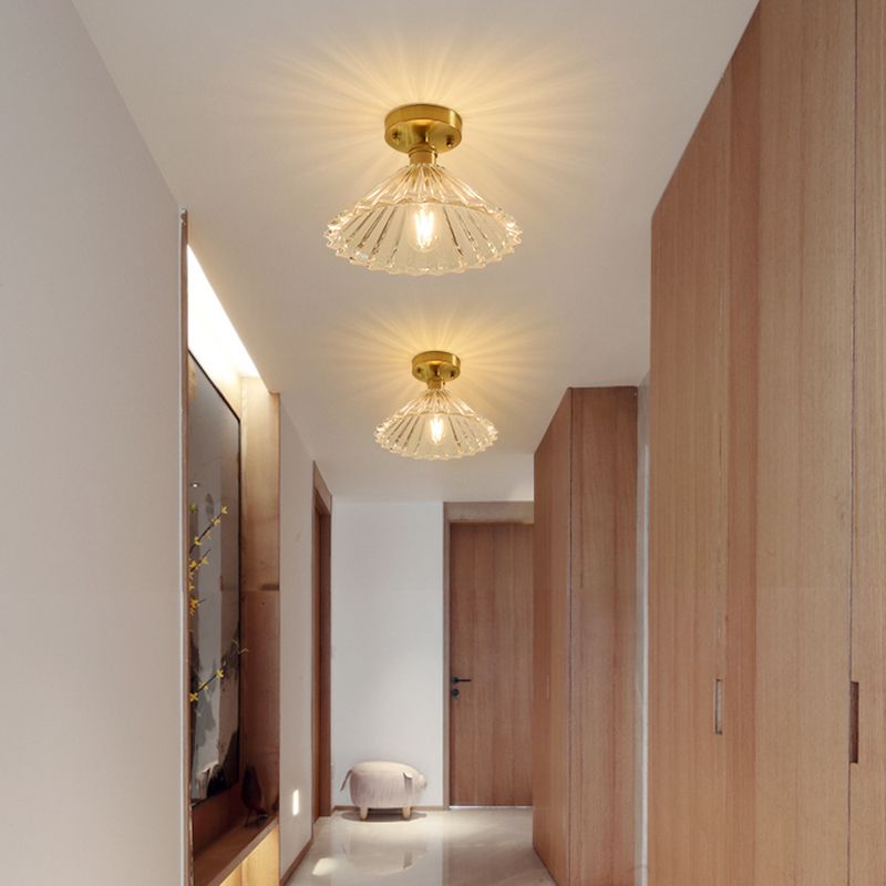 Shaded Glass Semi Flush Mount Light Fixture Nordic Style Brass Semi Flush Light Fixture