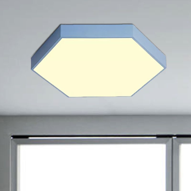 Modern Led Flush Mount with Metal Shade Gray/Yellow/Blue Hexagon Flush Mount Fixture in White/Warm Light, 16"/19.5"/23.5" Wide