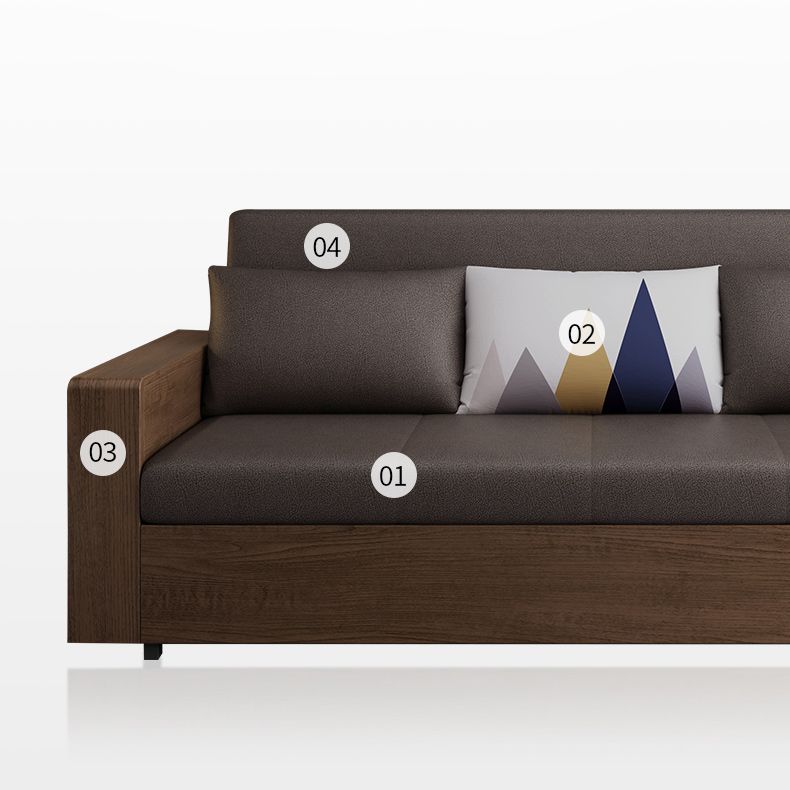 Solid Wood Sofa Futon Square Arm Pillow Included Convertible Sofa