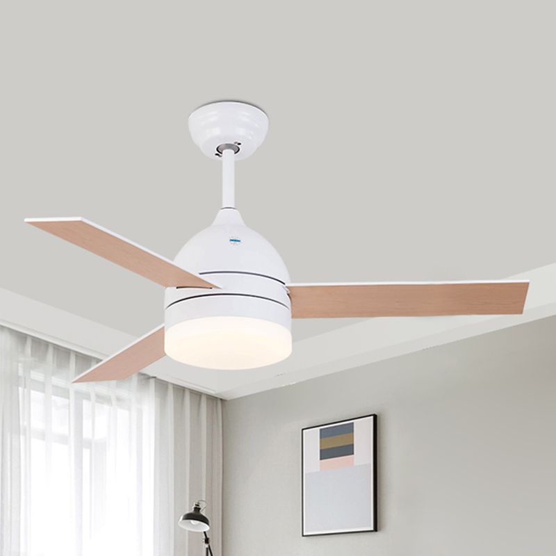 Dome Living Room Hanging Fan Light Metal Nordic Style LED Semi Flush Light Fixture with Remote, 3 Blades