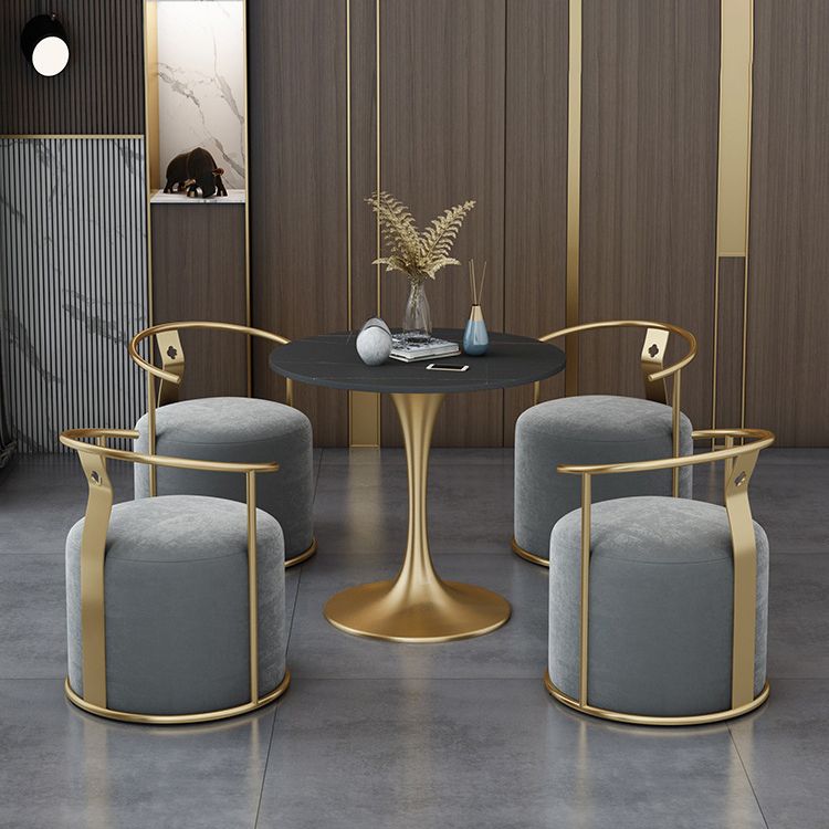 Glam Black Sintered Stone Dining Table Set Round 1/2/3/4/5 Pieces Dining Set