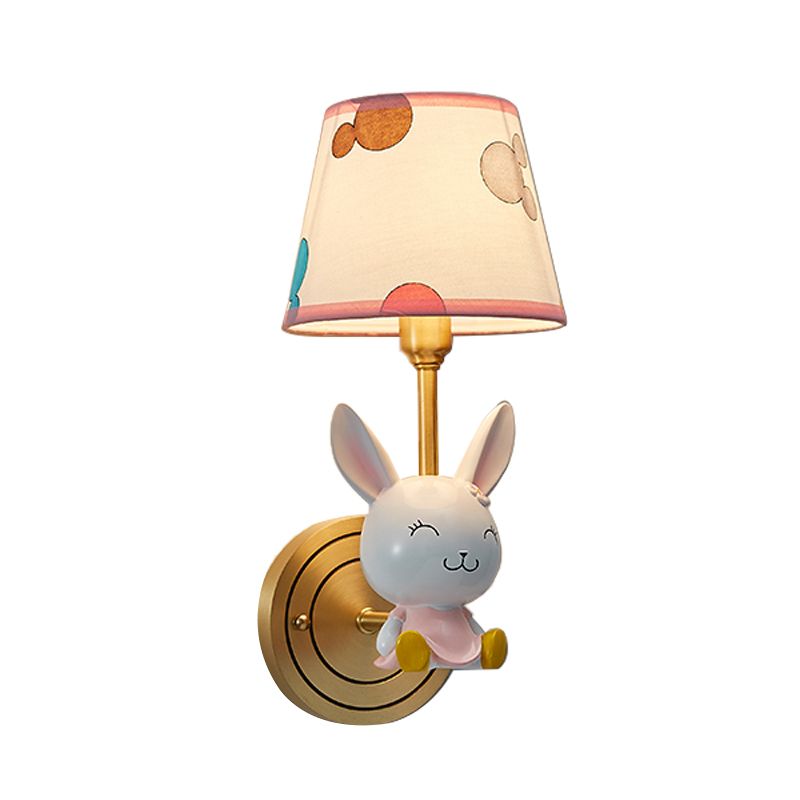 Rabbit Resin Wall Mount Light Cartoon 1 Bulb Gold Wall Lighting Fixture with Barrel Fabric Shade