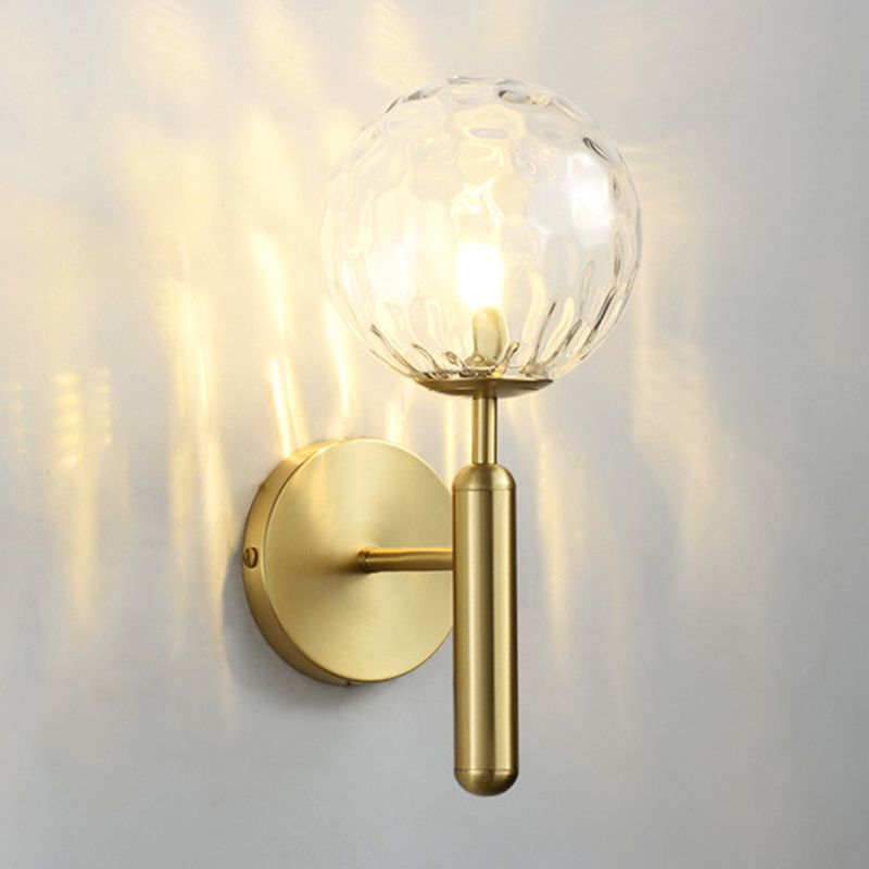 Nordic Style Single Light Brass Wall Lamp Glass Globe Shade Simplicity Lighting Fixture with Fixed Arm