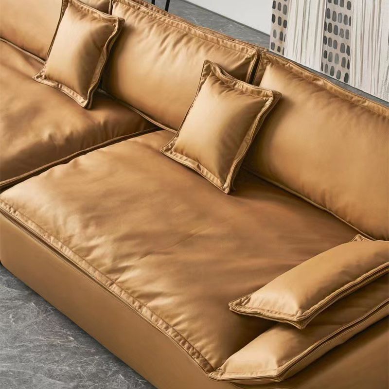 Pillow Top Arm Standard Settee Couch with Pillows in Brown for Living Room