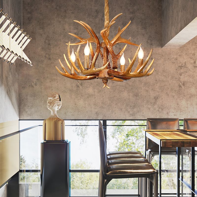 Rustic Antler Chandelier Light Fixtures Multi-Head Chandelier Pendant Lamp for Restaurant