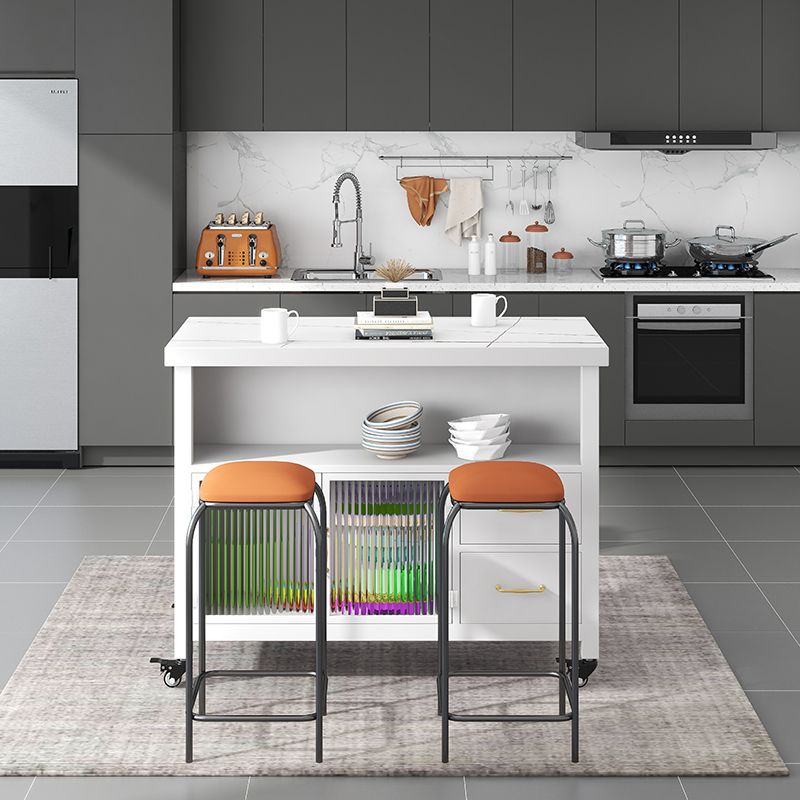 Home Dining Kitchen Island Table Modern Rectangular Prep Table with Casters