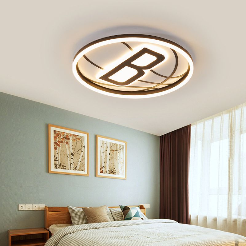 Black and White Basketball Flush Lamp Kids Acrylic LED Ceiling Light for Boys Bedroom