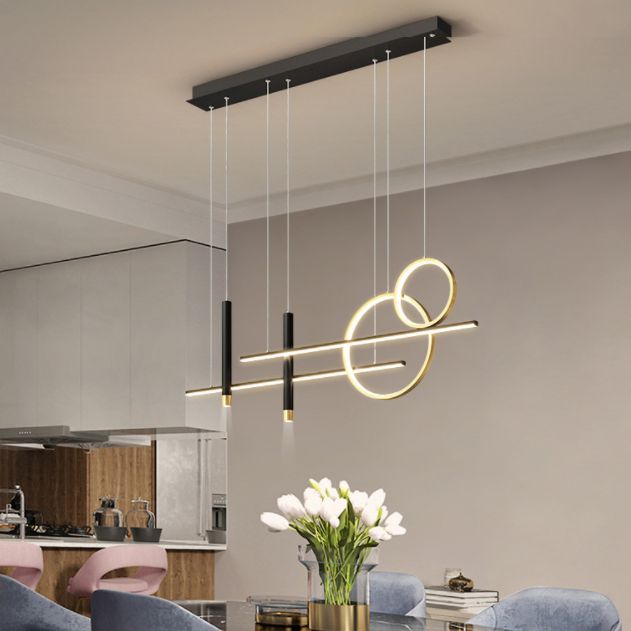 Silica Gel LED Linear Island Pendant Light in Modern Luxury Style Wrought Iron Ceiling Fixture for Dining Room