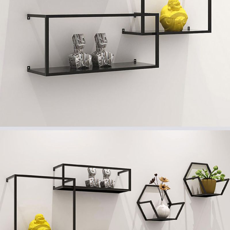 Closed Back Wall Mounted Book Shelf Metal Shelves Included Bookcase in Black