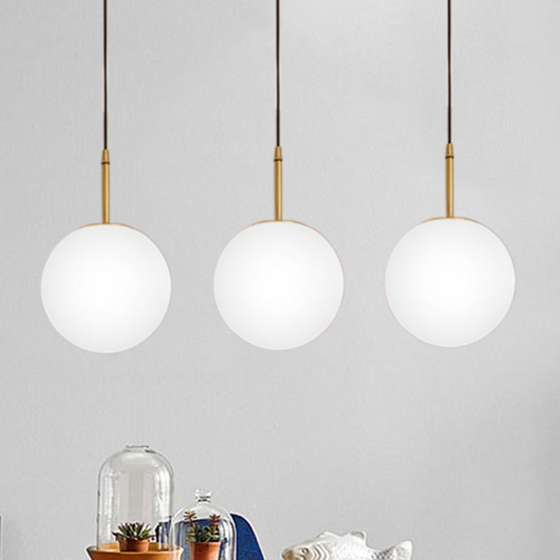 One Light Round Ceiling Pendant Light Modern Brass White Glass Hanging Lamp for Dining Room, 6"/8" Wide