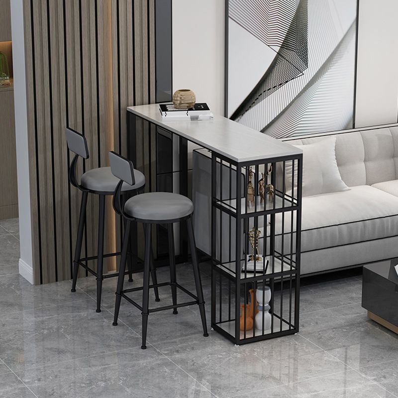 Modern 1/3 Pieces Bar Table Set Rectangle Stone Counter Table with Stools for Living Room