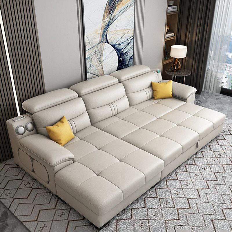 Modern Faux Leather Sofa & Chaise 34.6" H Biscuit Back Sofa with Storage