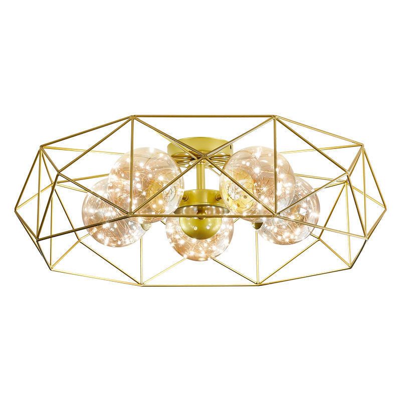 Globe Clear Glass Techo Arexo Nordic Gold Finish LED Semi Flush Light para dormitorio