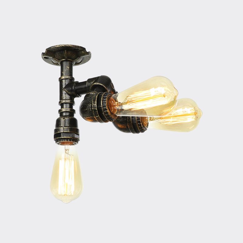 Industrial Bare Bulb Semi Flush Mount 3/4-Light Iron Flush Ceiling Lighting in Bronze