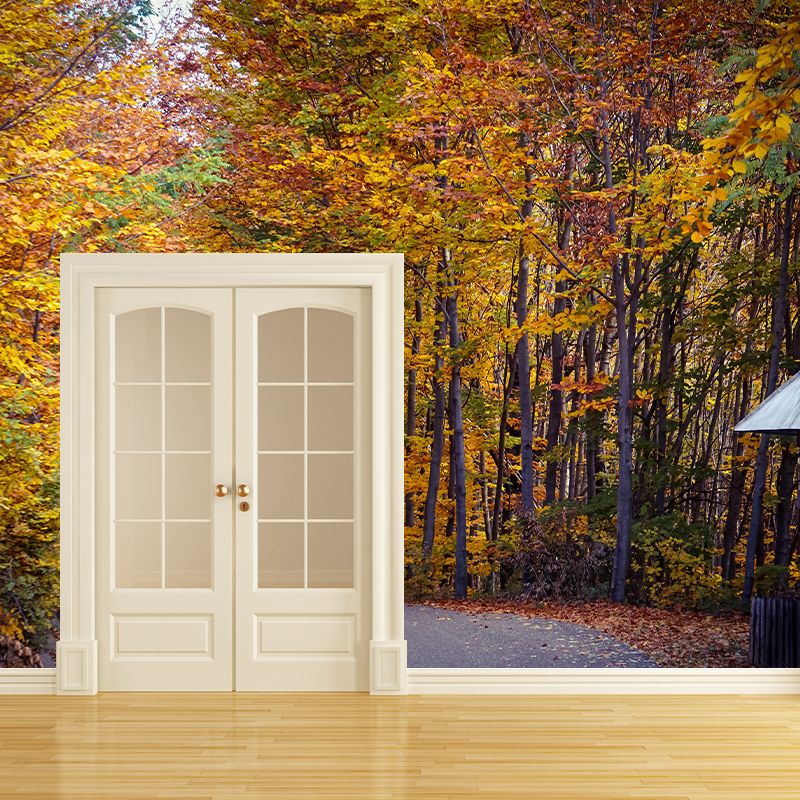 Peinture murale moderne de paysage de forêt brumeuse, couleur claire, décoration murale d'automne pour chambre à coucher