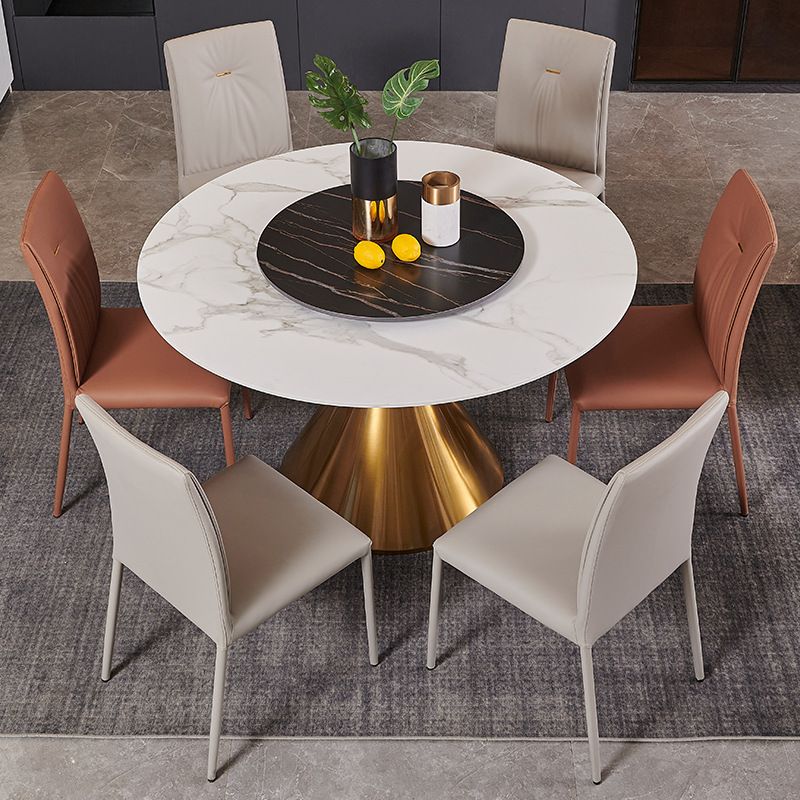 Glam Style Dining Round Table Sintered Stone Table with Turntable for Home