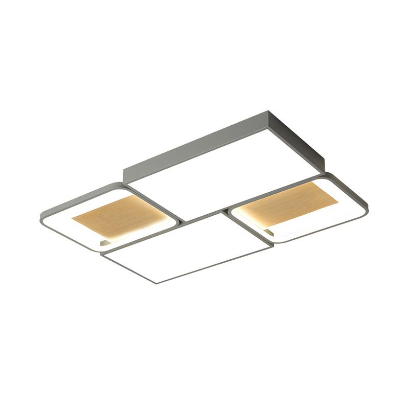 Piecing Rechthoekige Flush Mount Light Nordic Acryl Grijs en Wood LED plafond lamp in warm/wit licht