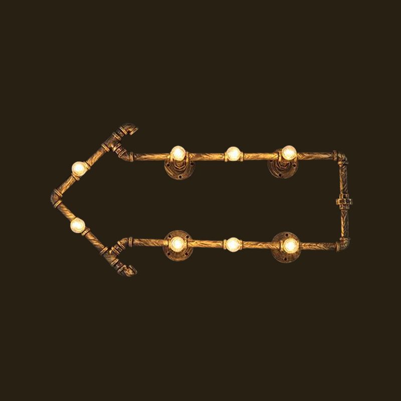 Road Arrow Wine Bar Wall Lamp Rustic Wrought Iron 8 Bulbs Brass Finish Wall Mount Light Fixture