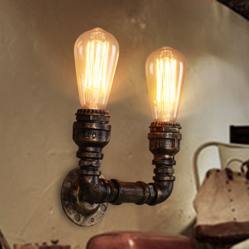 Industrial U Shaped Pipe Wall Mount Lighting 2 Bulbs Iron Wall Light Fixture in Bronze