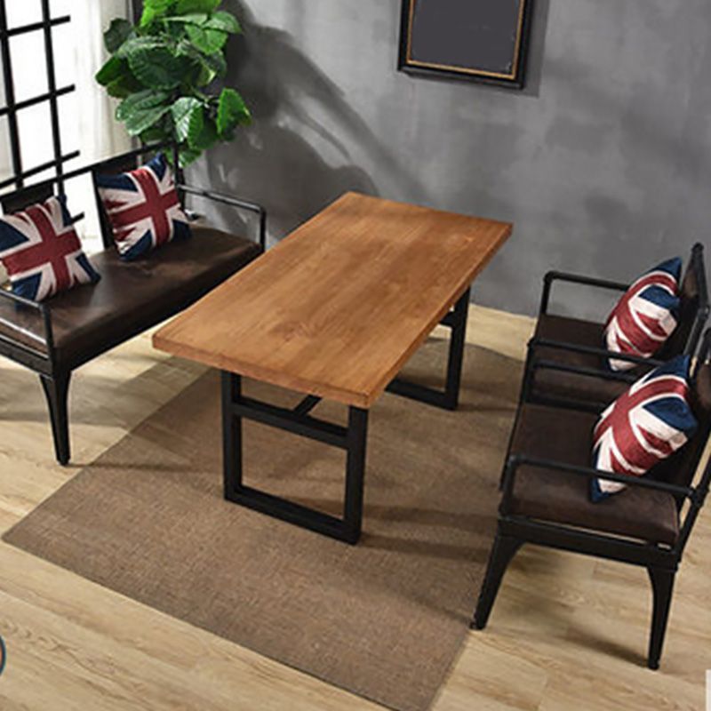 Industrial Solid Wood Top Dining Table Brown Table with Metal Base