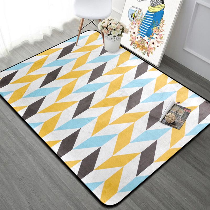 Bold Color-Block Geometric Rug Multi Colored Nordic Rug Synthetics Machine Wash Non-Slip Backing Stain Resistant Rug for Decoration