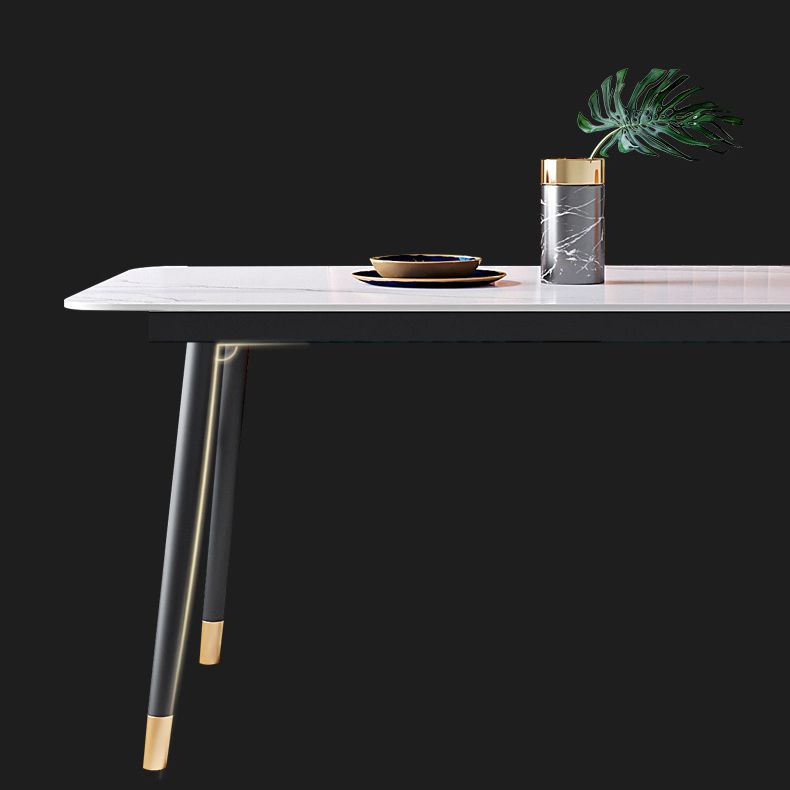 Metal Modern Rectangle Dining Table Sintered Stone Top Table with 4 Legs