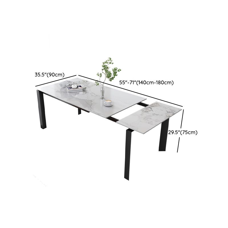Modern Rectangular Stone Top Dining Table Extendable for Small Spaces in Grey