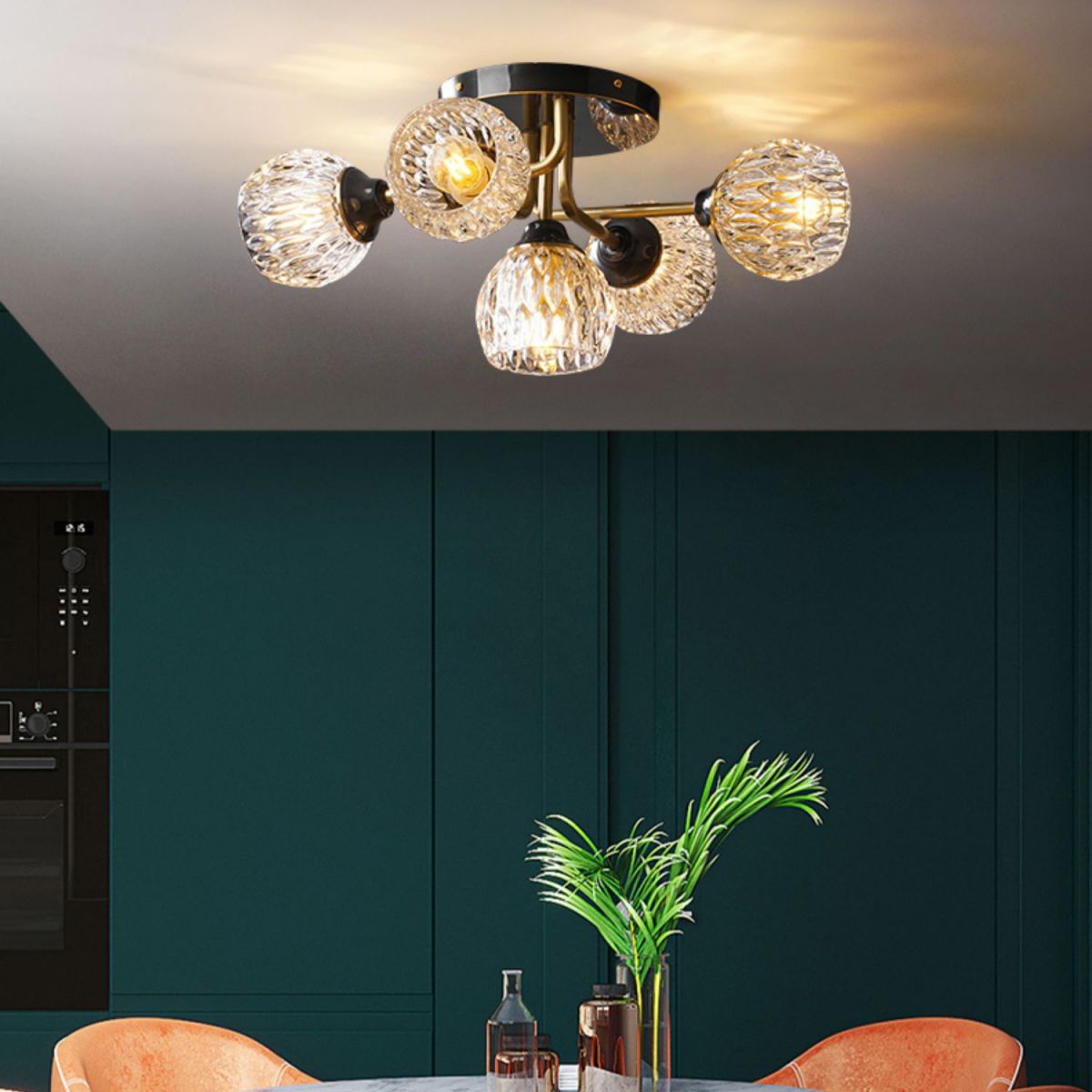 Glass Semi Flush Mount Light Modern Style Black Semi Flush Ceiling Light