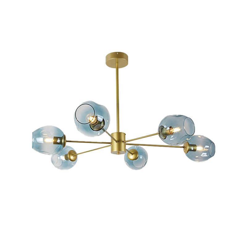 Gold Branch Chandelier Lighting Post Modern 6/8 Lights Light Blue/Clear/Amber Glass Ceiling Suspension Lamp