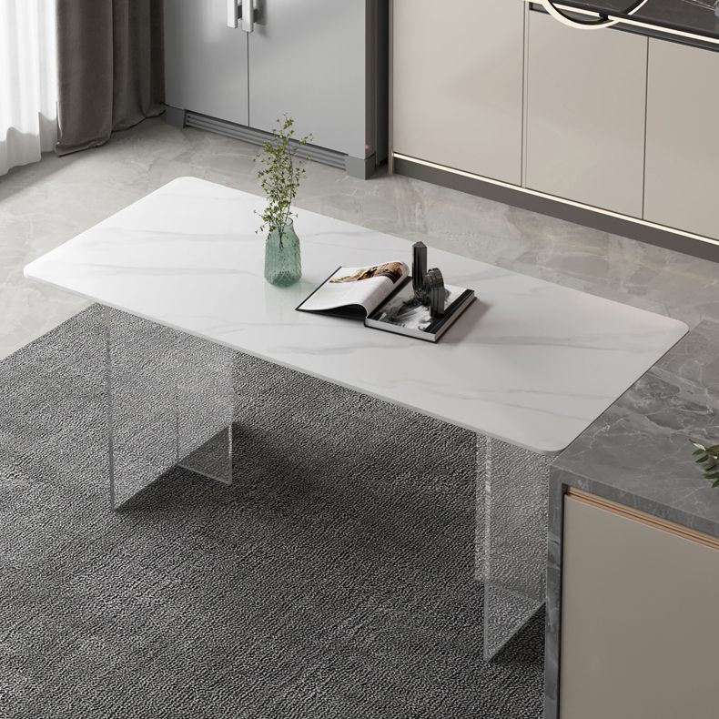 Modern Dining Table Rectangle Sintered Stone Table with Acrylic Base for Kitchen