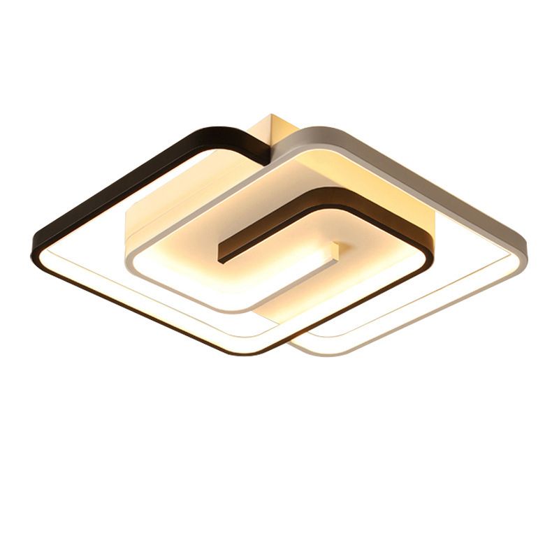 Minimalist Squared Ceiling Light Fixture Acrylic LED Bedroom Close to Ceiling Lamp in Black-White