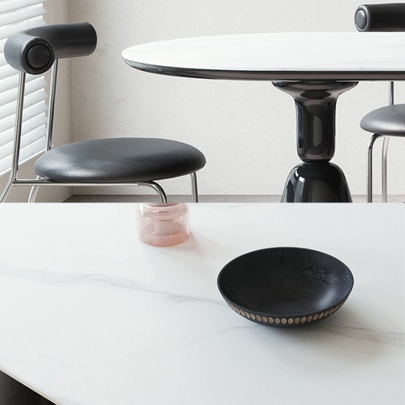 Modern Stone Ellipse Dining Table with Double Pedestal Base Table for Dining Room