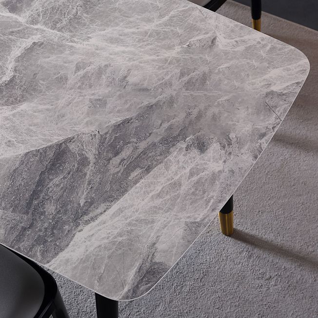 Rechthoek 4 poten luxe eettafel grijze tint vaste tafel van gesinterde steen