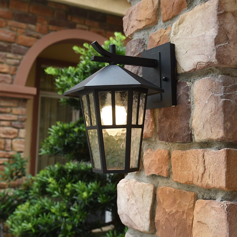 Retro Style Glass Wall Light Geometric Single Light Wall Sconce for Outdoors