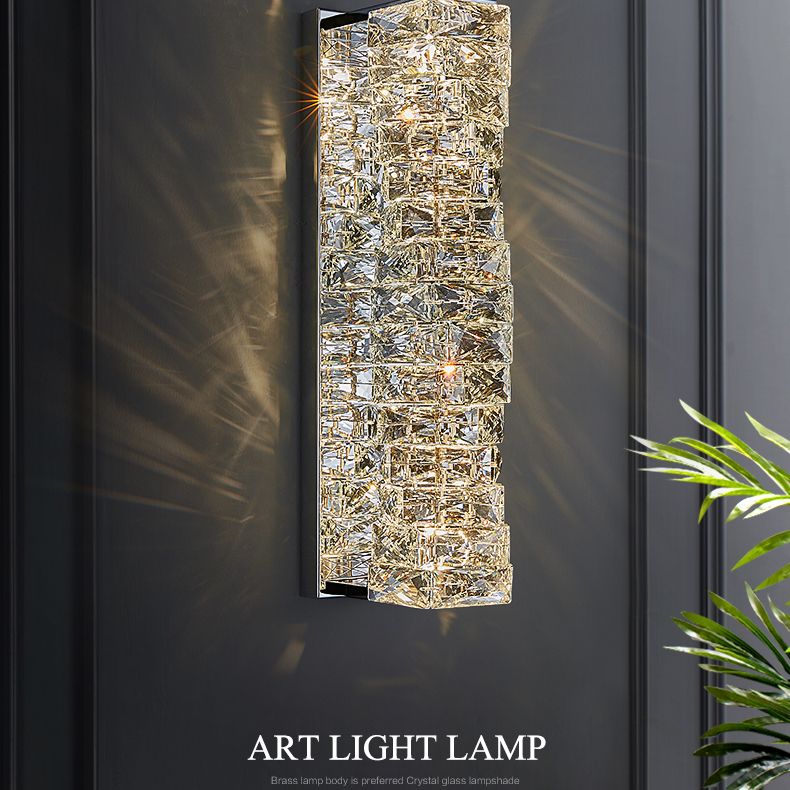 Application murale à LED à cristal argenté dans la lampe murale rectangulaire en acier inoxydable moderne en acier inoxydable pour les espaces intérieurs