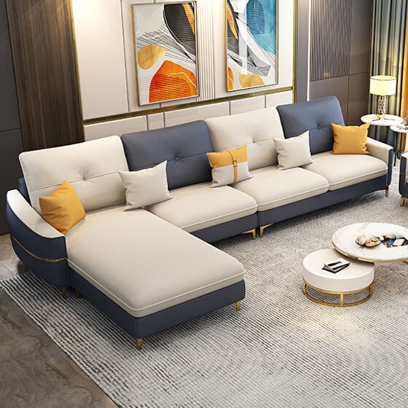 Square Arm Faux Leather Furniture Sectionals in Blue and White