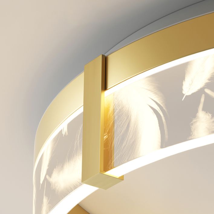Circular Acrylic Feather LED Flush Mount in Modern Romantic Style Wrought Iron Ceiling Light for Dining Room