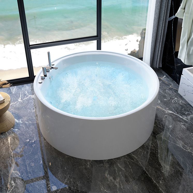 Acrylic Round Bath Tub Whirlpool Freestanding Bathtub with Tub Filler and Trim Kit