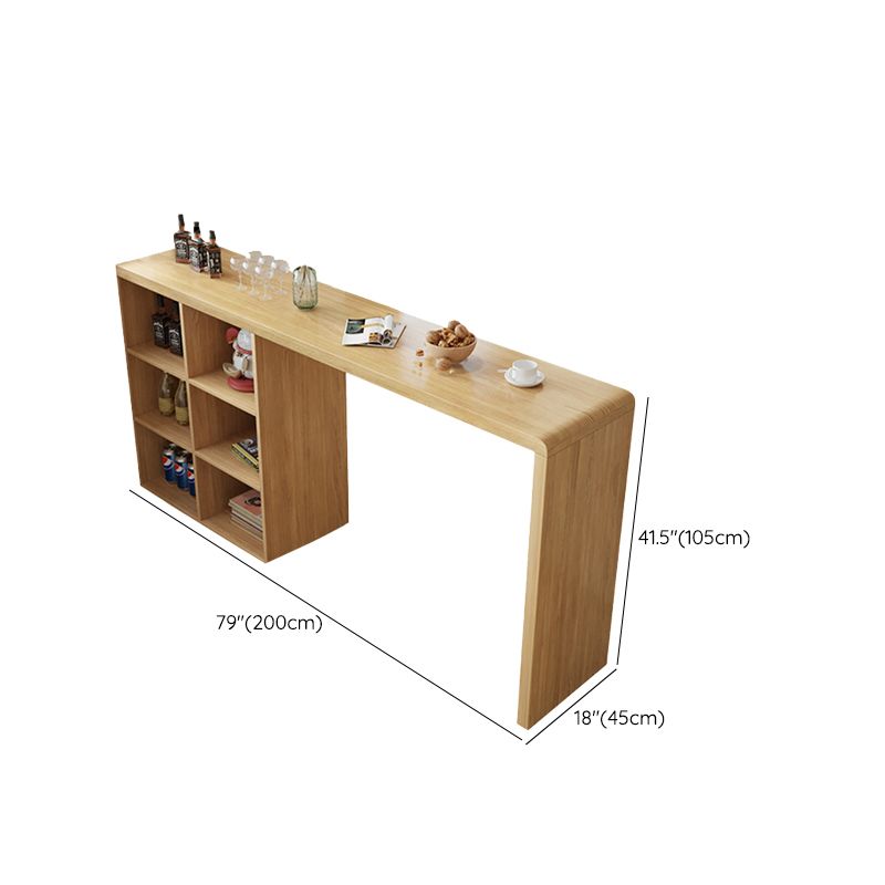 Contemporary Solid Wood Top Rectangle Bar Dining Table with Storage
