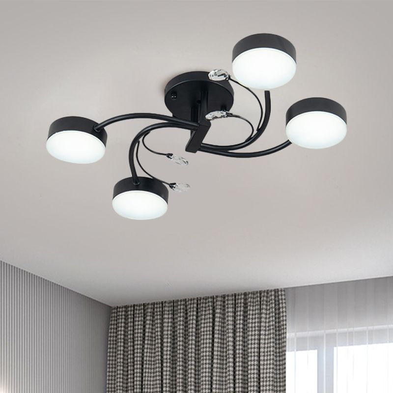 Plafonnier simple à 4/6/8 têtes pour chambre d'amis, lustre semi-affleurant noir avec abat-jour rond en métal