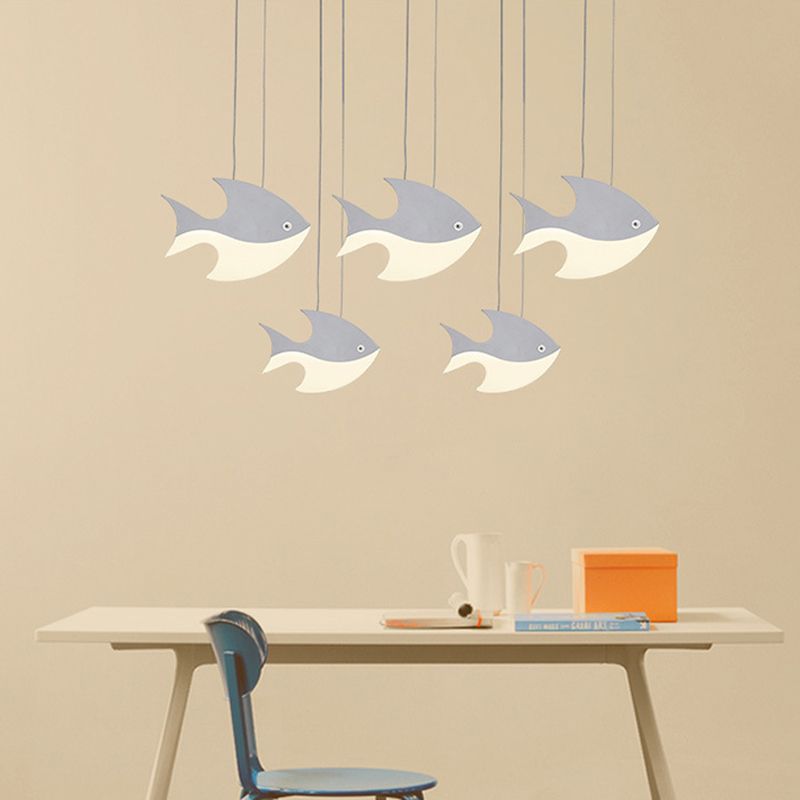 Fish Shaped LED Pendant Light Metallic Minimalist Multiple Hanging Light for Dining Room