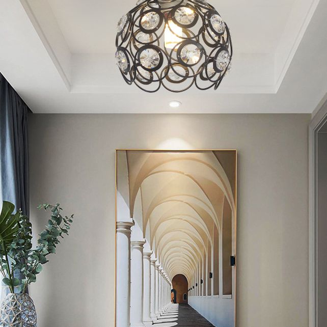 7 "breedte hedendaags stijl mini plafond licht metaal frame met kristal kralen semi-flush montage verlichtingsarmatuur