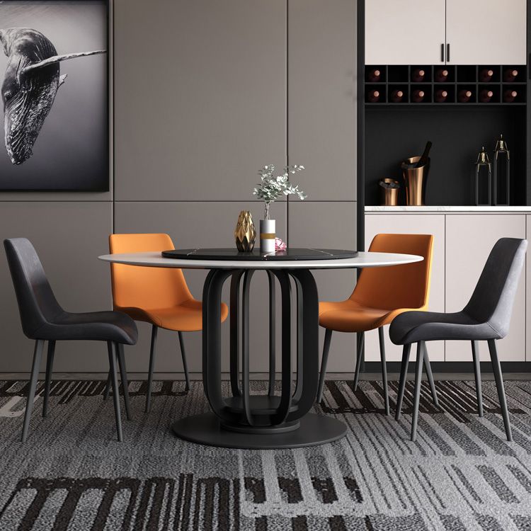 Round Stone Top Dining Table Contemporary Dining Table with Metal Pedestal Base