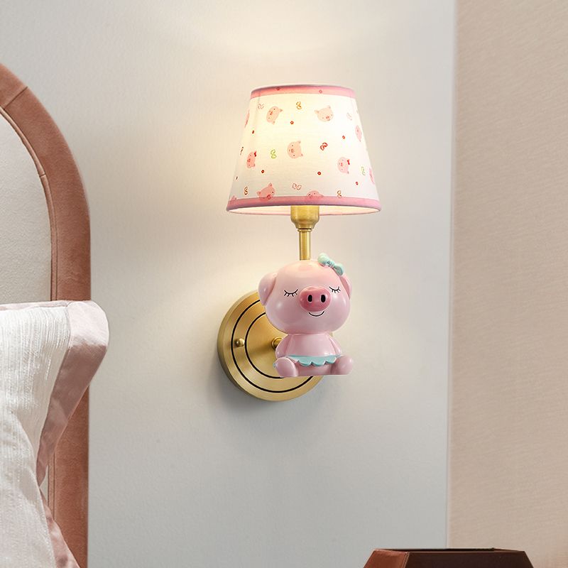 Pink Pig Wall Lighting Contemporary Wall Light with Cartoon Patterned Empire Shade