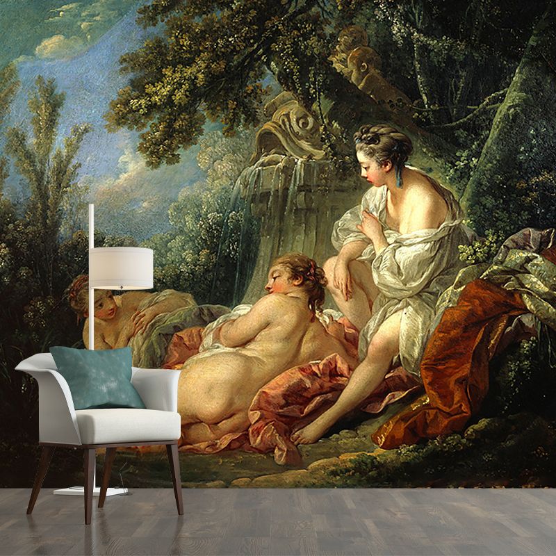 Stain-Proof Wallpaper Murals Retro Non-Woven Wall Art with Francois Boucher The Four Seasons Pattern