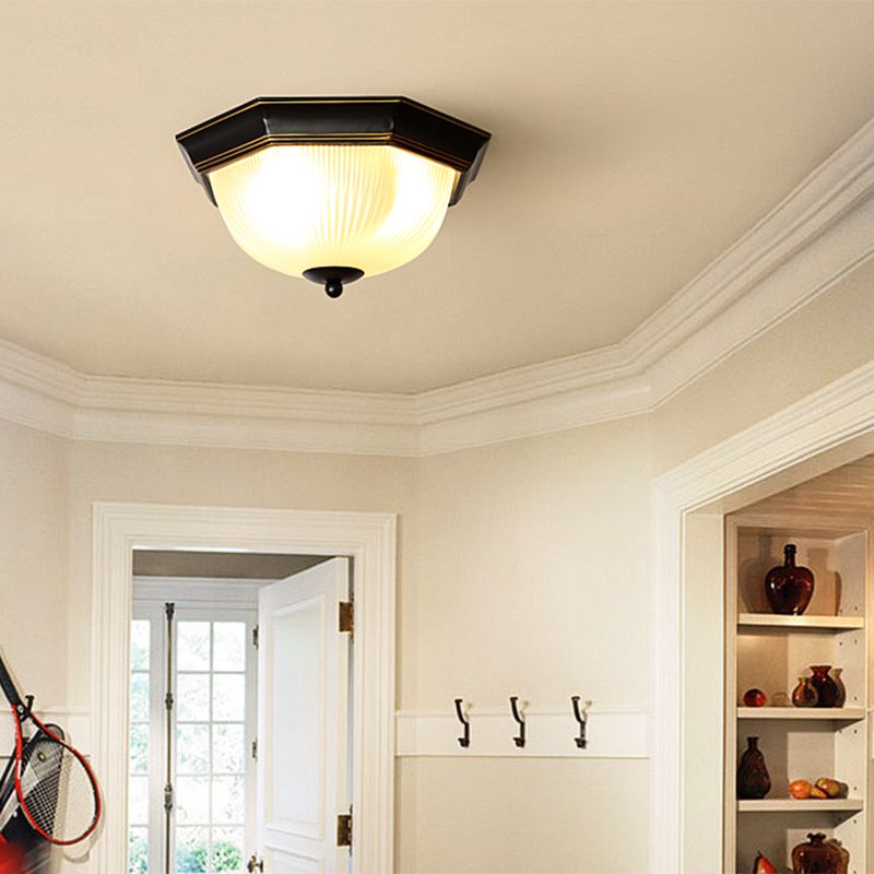 Traditional Dome Flush Ceiling Light Glass Flush Mount Lamp in Black