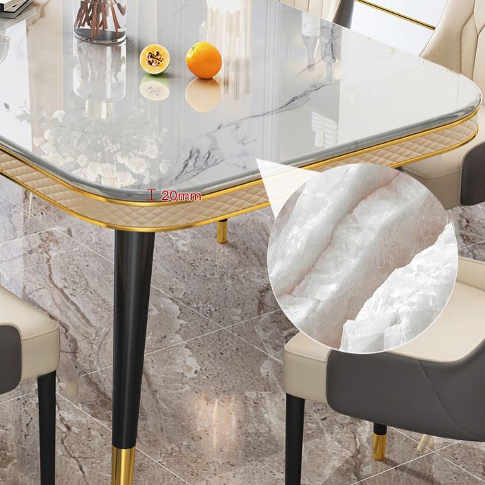 Table à manger en marbre Style de luxe Table rectangulaire à 4 pieds pour salle à manger