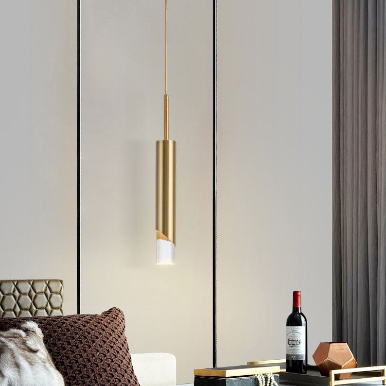 Modern Creative Cylindrical LED Pendant Light Wrought Iron Hanging Lamp with Acrylic Shade