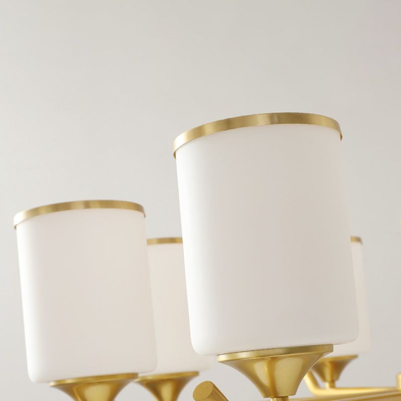 Gold Modern Simplicity Metal Chandelier Cylindrical Frosted Glass Shade Multi-lights Hanging Lamp for Living Room